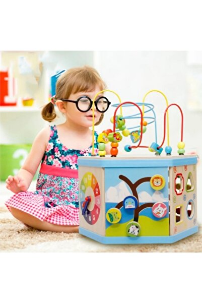 CREATIVE Wooden Montessori Educational Hexagon Activity Center, 8-in-1, 1-6 years, 30 x 38 cm, Multicolor