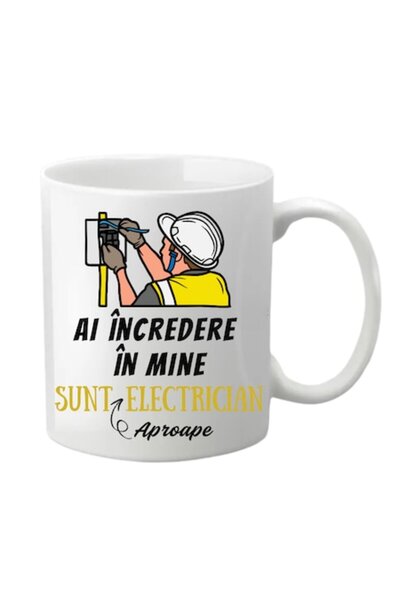 T&M Personalizare Cană personalizată - Crede-mă, sunt electrician, albă, 330 ml