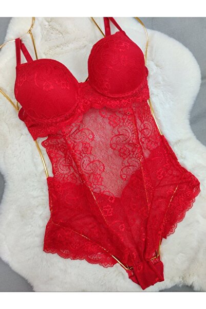 Love Angels Lace Detailed Transparent Padded Bodysuit Fancy Underwear Dowry