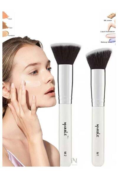 Marble Face Makeup Brush M1 + Flat Foundation Brush M2 Set of 2
