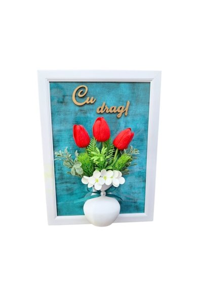 T&M Personalizare Tablou înrămat A4 (30x21 cm) - „Cu dragoste” decorat cu flo...