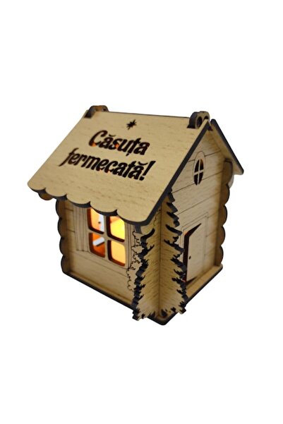 T&M Personalizare Personalized wooden Christmas house (beech) with LED, 'Enchanted House' text, 9x9x9 cm
