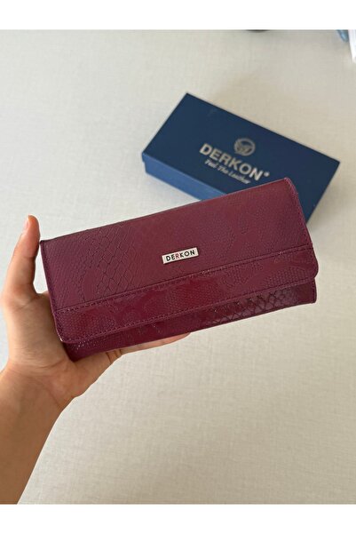 DERKON Crocodile Patterned Useful Genuine Leather Women's Wallet Purple