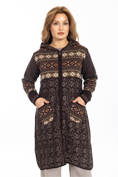 Mutlu City New Model Ethnic Pattern Hooded and Zippered Women's Cardigan 2308