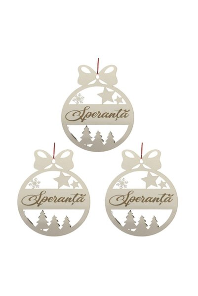 T&M Personalizare Set de 3 globuri - „Speranță” - rotunde, gravate, albe, dia...