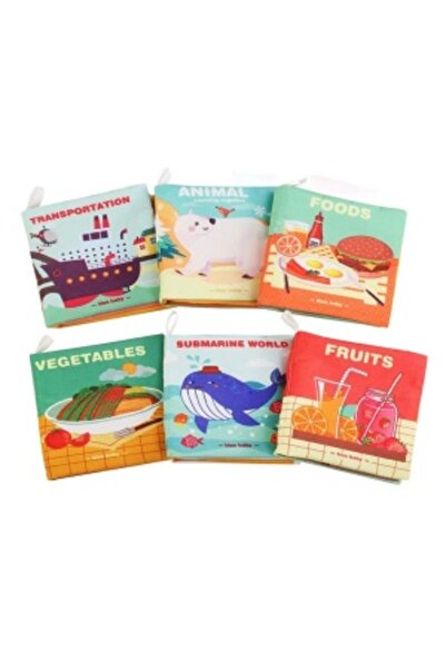 CREATIVE Set de 6 cărți textile senzoriale educative pentru bebeluși de la 3 luni+, 12 x 10 x 2 cm, multicolore