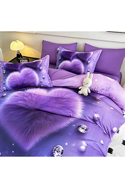 JOJO HOME 5D bedding set, 6 pieces, with elastic, Digital print, with elastic, 180x200cm, Purple heart