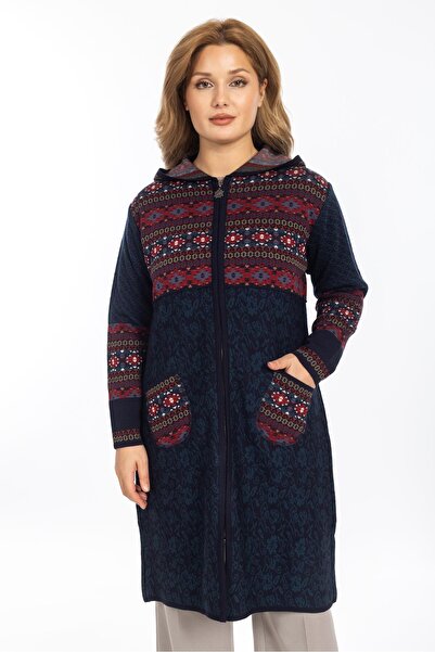 Mutlu City New Model Ethnic Pattern Hooded and Zippered Women's Cardigan 2308