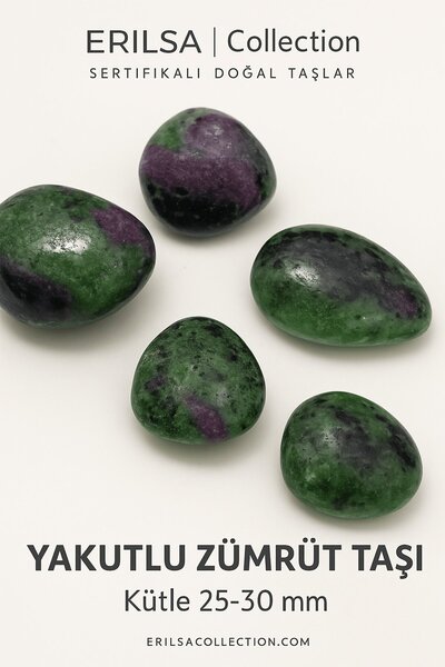 Erilsa Sertifikalı Ruby Zoisite Yakutlu Zümrüt Taşı Kütle 25–30 mm Sevgi Deng...