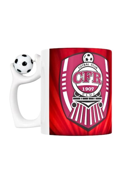 T&M Personalizare Cană cu minge de fotbal – CFR Cluj Football Club, albă, 330 ml
