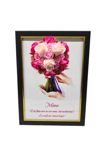 T&M Personalizare Tablou înrămat A4 (30x21 cm) - 'Mama' cu flori de săpun - r...