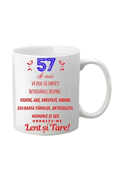 T&M Personalizare Cană personalizată - 57 de ani, albă, 330 ml