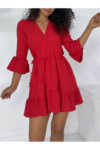 MissRunin Ayrobin dress with ruffled skirt and sleeves - red