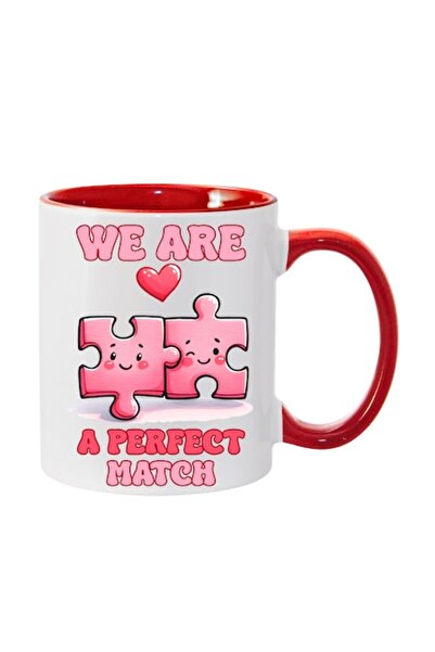 T&M Personalizare Cană personalizată „Suntem o potrivire perfectă” v7, Dragobete/Ziua Îndrăgostiților, pentru o persoană dragă, roșie, 330 ml