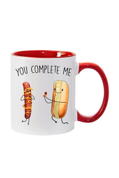 T&M Personalizare Cană personalizată „Mă completezi” v29, roșie, 330 ml