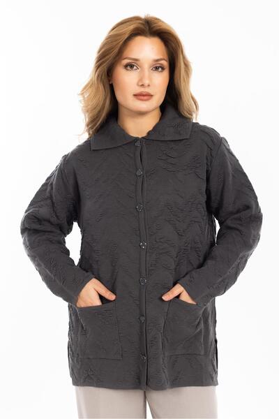 Mutlu City New Season Women's Knitwear Knitted Tight Weaving Buttoned Shirt Collar Mother Winter Cardigan 30220-Smoked