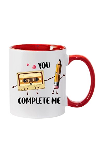 T&M Personalizare Cană personalizată „Mă completezi” v27, roșie, 330 ml