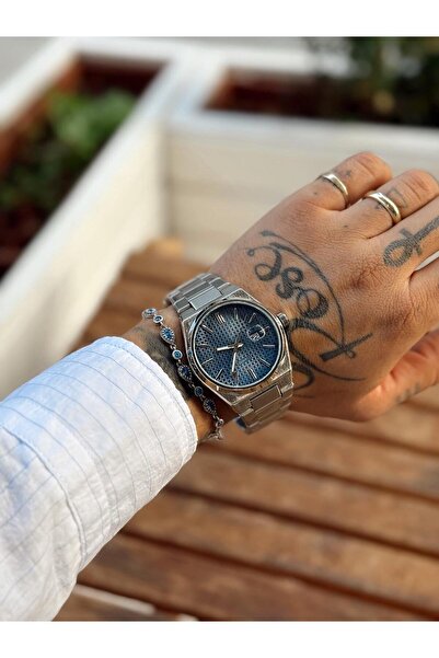 Fjellor Fauna Lacivert Kadranlı,Takvimli Metal Kordon Erkek Kol Saati