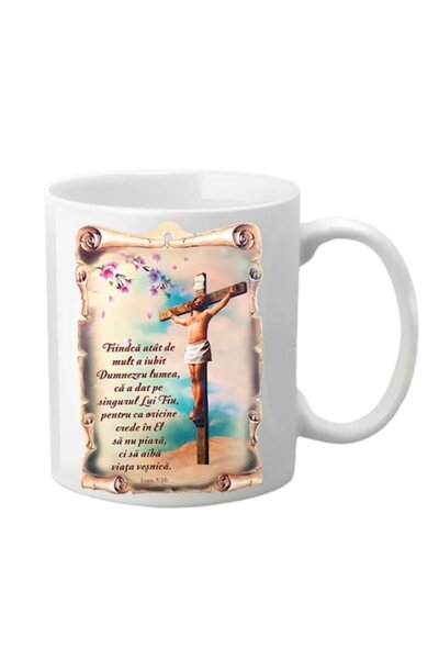 T&M Personalizare Cană personalizată - „Pentru că Dumnezeu a iubit lumea atât de mult”, albă, 330 ml