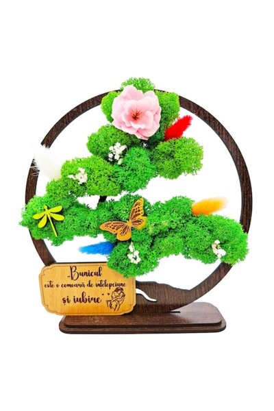 OEM Decorative Picture - Bonsai with Stabilized Moss and Decorative Accents - With message for Grandpa