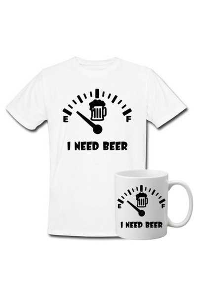 T&M Personalizare Set Personalizat Tricou + Cana - Bere, I need beer, ALB, ma...
