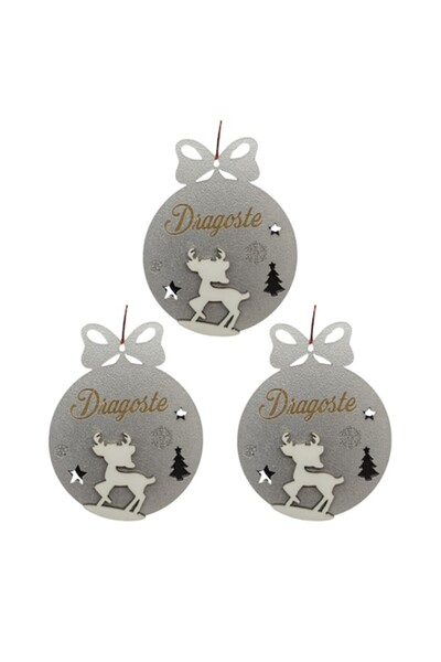 T&M Personalizare Set 3 globuri - Dargoste - rotund cerb, gravat, argintii, d...