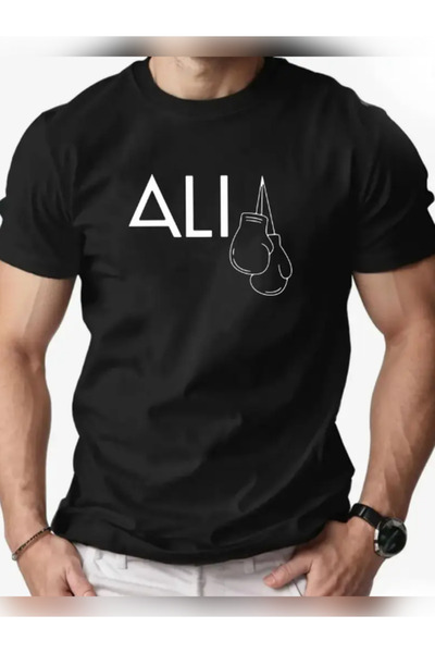 TİMİSİVA Unisex Oversized Ali Printed Cotton Crew Neck Short Sleeve Black T-S...