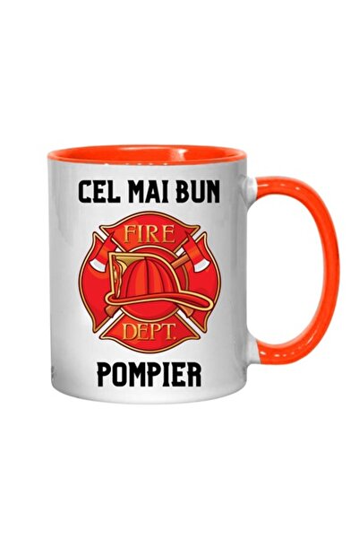 T&M Personalizare Cană personalizată - „Cel mai bun pompier!” interior portoc...
