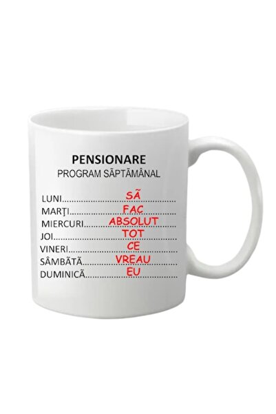 T&M Personalizare Cană personalizată - Program săptămânal de pensionare, albă...