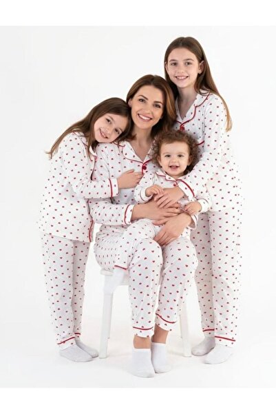 dolaş kids MİNİ KALP BASKILI ANNE PİJAMA TAKIMı