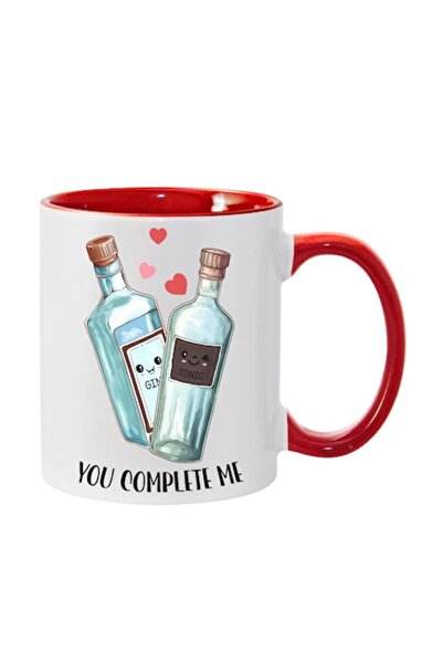 T&M Personalizare Cană personalizată „Mă completezi” v34, roșie, 330 ml