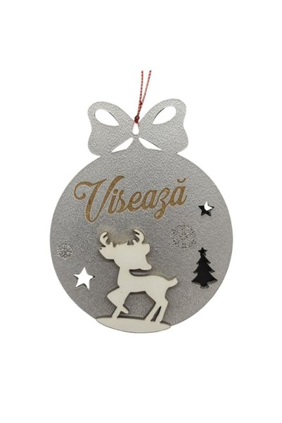 T&M Personalizare Glob decorativ personalizat din lemn - „Vis”, rotund, reni ...
