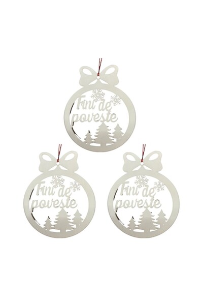 T&M Personalizare Set 3 globuri - Fini de poveste - rotund, albe, diametru 8c...
