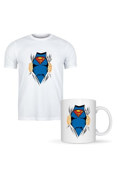T&M Personalizare Set personalizat: Tricou + Cană - Superboy, Alb, M INTL, 330ml