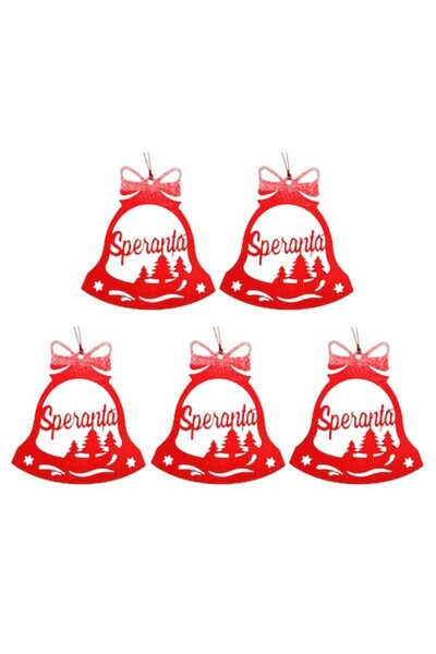 T&M Personalizare Set de 5 globuri de Crăciun - "Speranță" - clopoțel, roșu, ...
