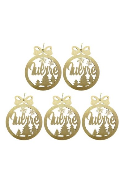 T&M Personalizare Set 5 globuri - Iubire - rotunde, aurii, 8cm, lemn