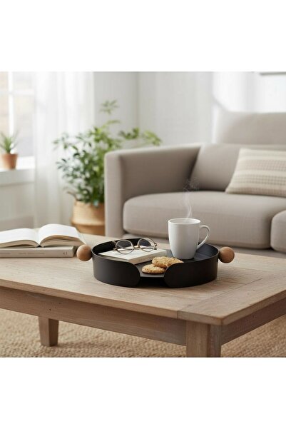 Casco Metal serving tray with wooden handles