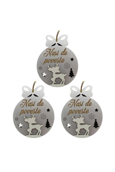 T&M Personalizare Set de 3 globuri de Crăciun - Nașii poveștii - cerbi rotunz...
