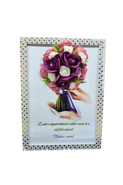 T&M Personalizare Tablou înrămat A4 30x21 cm - „Te iubesc” cu flori roz de să...