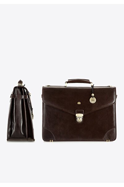 Wittchen Servietă bărbătească din piele cu clapă triunghiulară, maro, piele