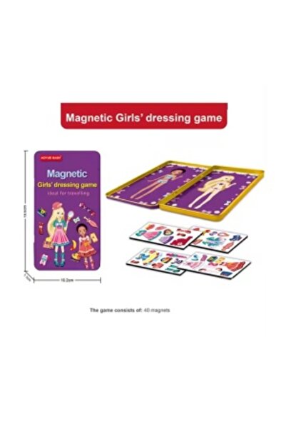 CREATIVE Magnetic board game with clothes and accessories, metal box, 40 pieces, 19 x 11 x 1.5 cm, violet