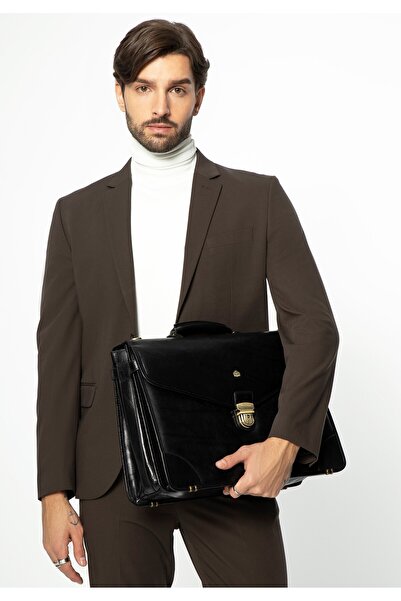 Wittchen Servietă bărbătească din piele cu clapă triunghiulară, neagră, piele