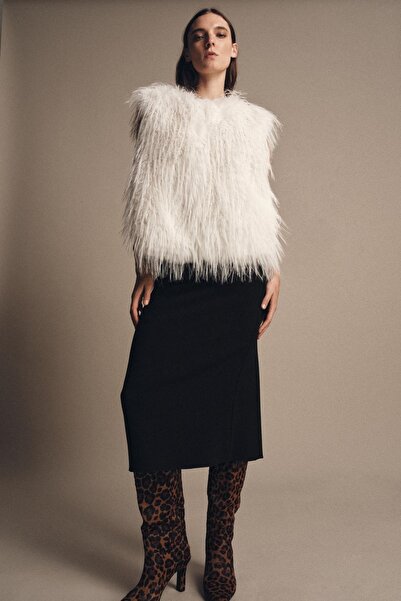 TheyYou material elastic Fusta midi creion cu spatele elastic / Fusta creion midi cu fantă în spate elastic