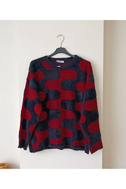 Butik Şans Geometric Patterned Bearded Oversized Knitwear Sweater