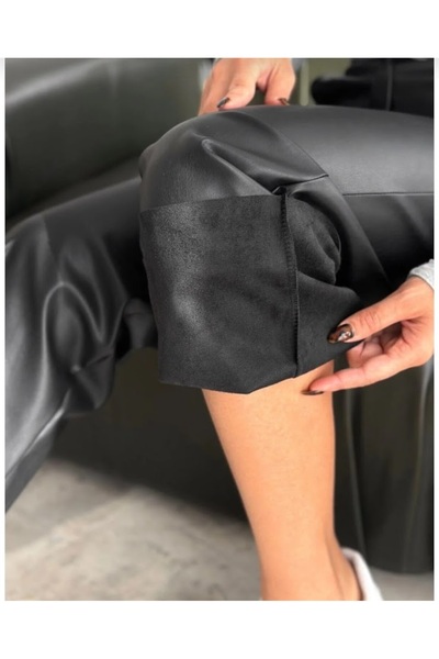 Rouge içi şardonlu palozzo deri pantolon