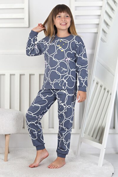 Fidekids Girls' Heart Pattern 100% Cotton Long Sleeve Pajama Set