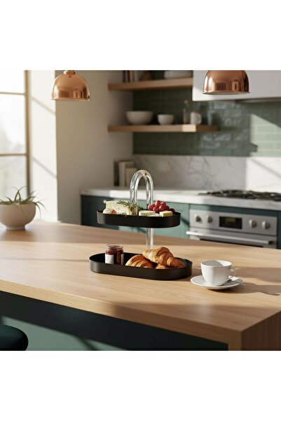 Casco طبق تقديم مزدوج بمقبض أكريليك بيضاوي