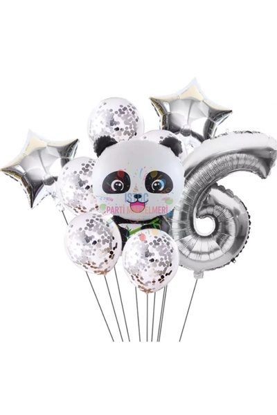 Generic Brand Panda Themed Silver Color Birthday Set Age 6