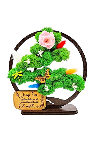 OEM Decorative bonsai panel with stabilized lichens, personalized message for godchildren, wenge, 20 cm