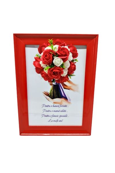 T&M Personalizare Tablou înrămat A4 (30x21 cm) - Pentru bunica/mama, v17 cu flori de săpun roșu-alb